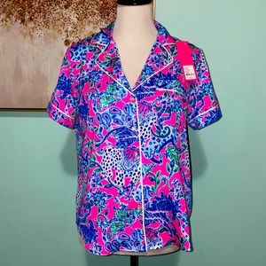 NWT Lilly Pulitzer 
PJ WOVEN SS TOP
PLUMERIA PINK
UNTAMED HEARTS